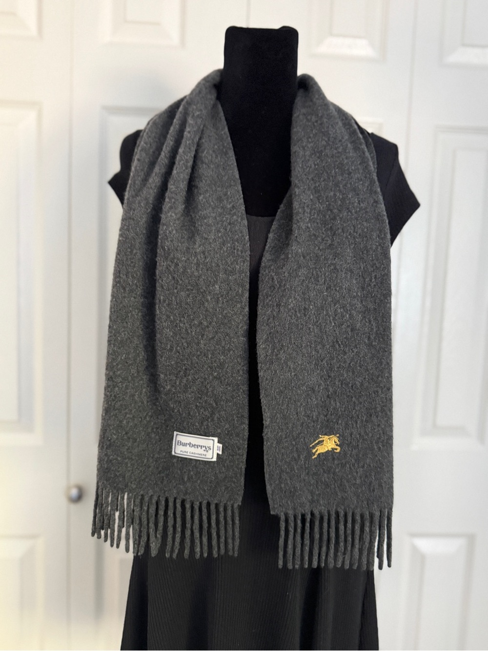 Burberry 100% Cashmere Scarf with Embroidered Logo